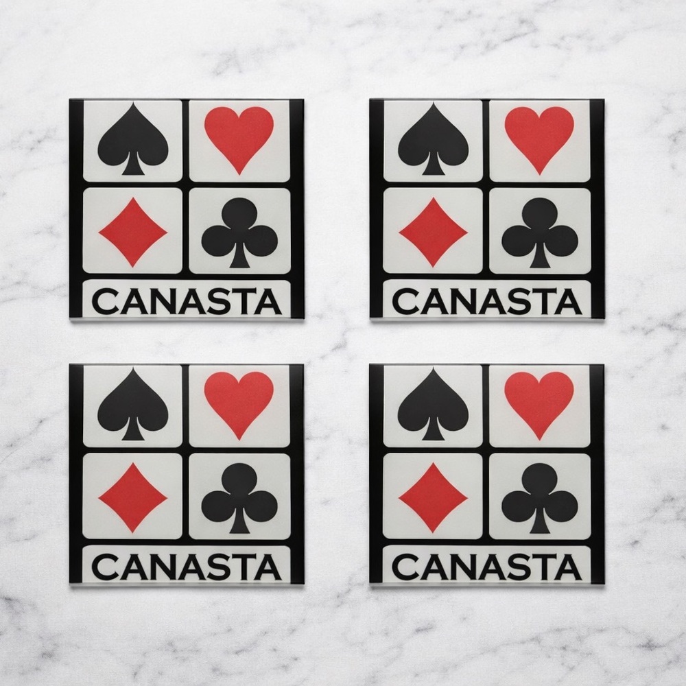 Canasta Card Game glass Coasters - Black and Red